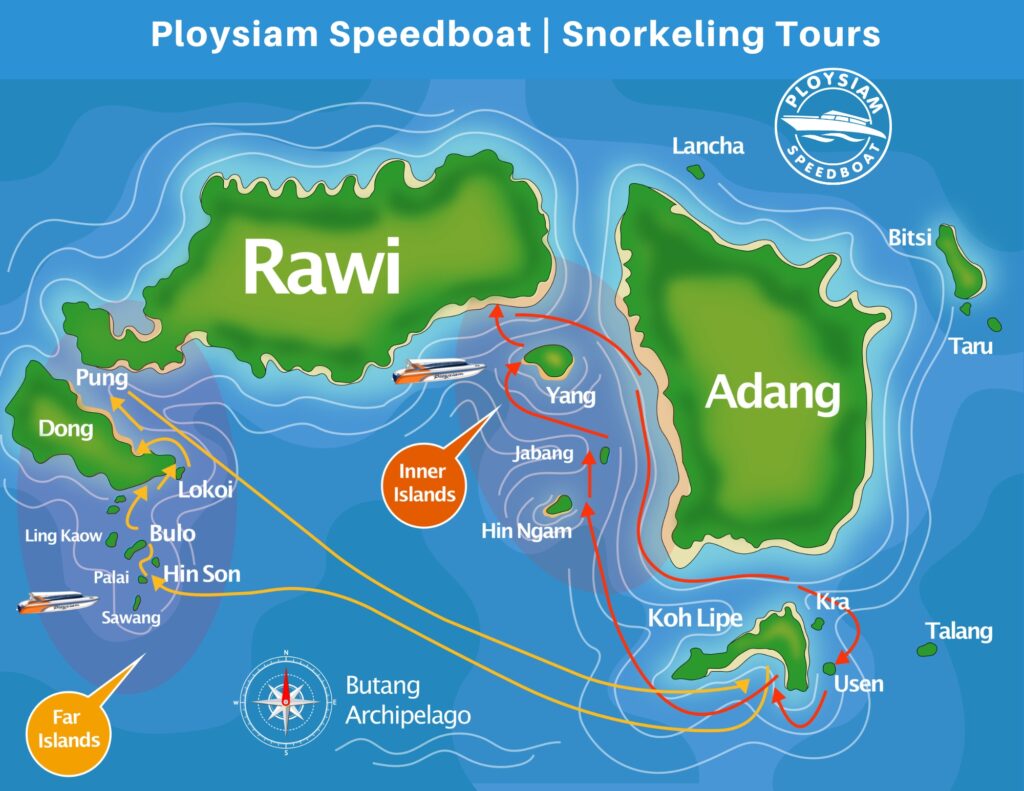 Map of snorkelin trips around lipe island - Adang Rawi - Butang archipelago